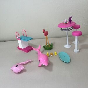 Mattel Barbie Dream Patio Table Diving Board Dolphins Flamingo w/ Pool